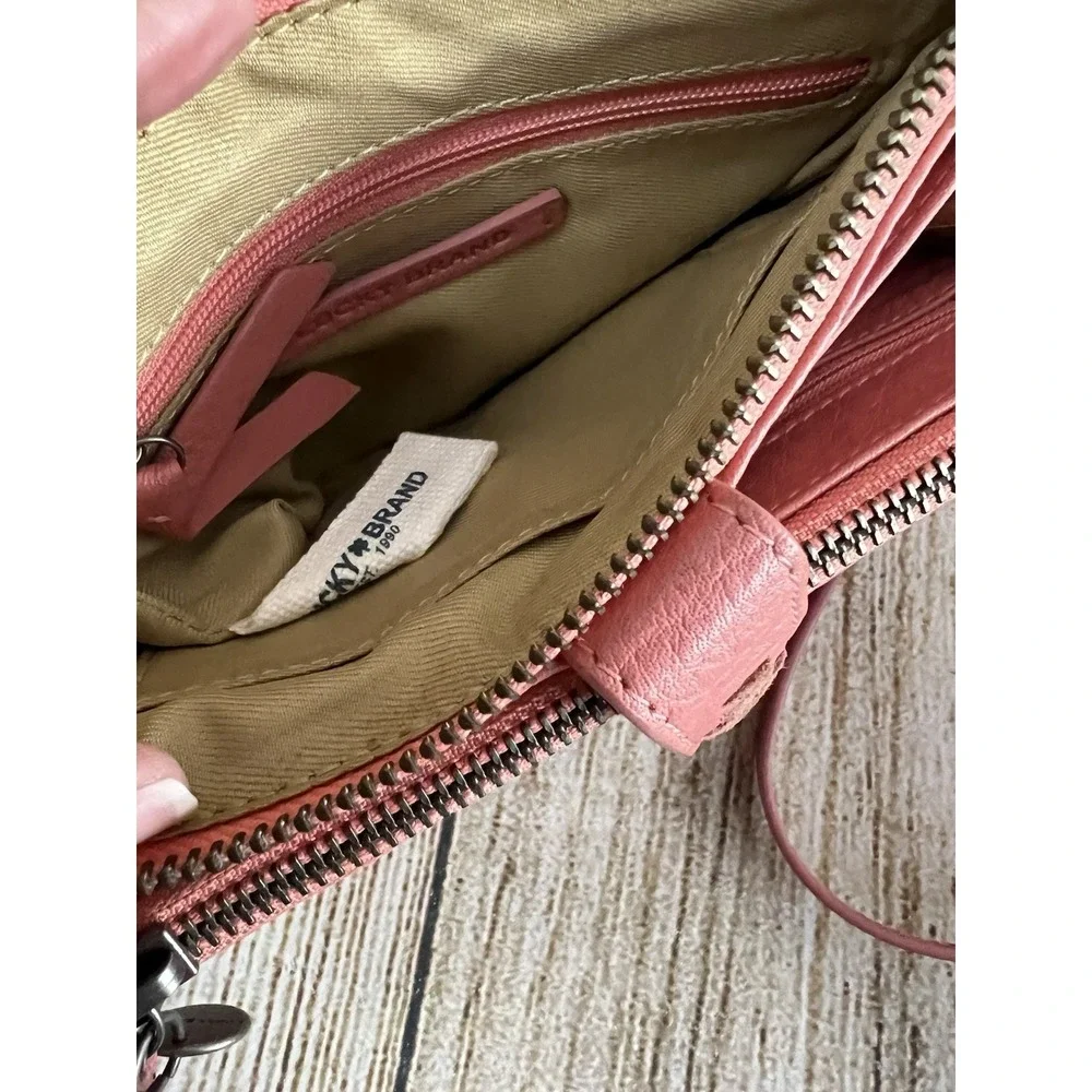Lucky Brand Rela Pink Leather Crossbody‎ Fold Over Convertible Wallet Hobo Bag